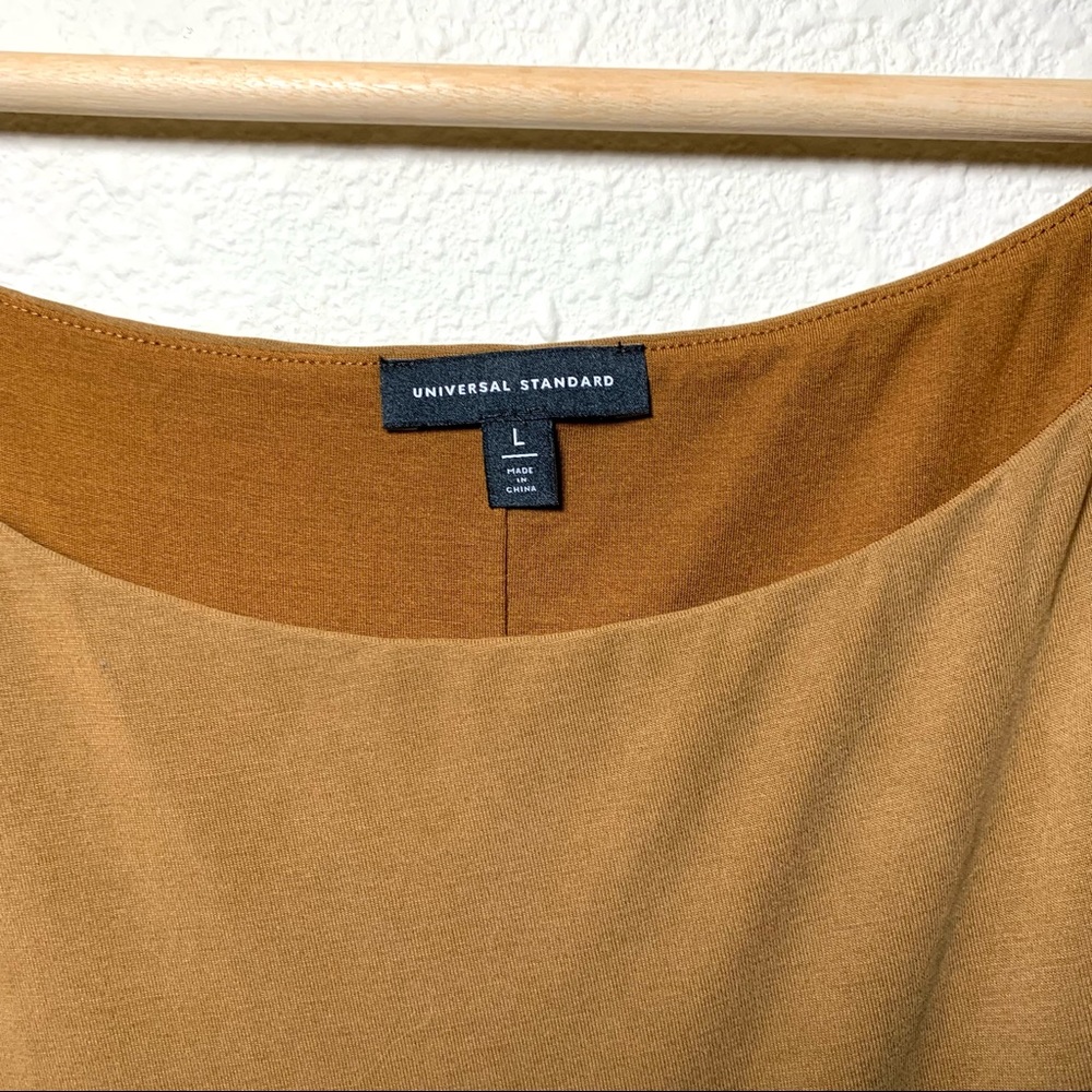 Universal Standard Rachel Ruched Midi Dress Caramel Tan Brown Large - Picture 7 of 7